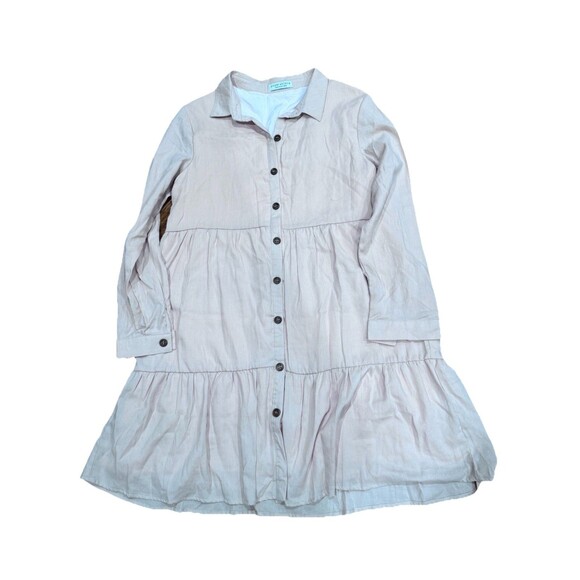 Paper Crane Pink Tiered Ruffle Button-Down Midi Dress Medium Boho Cottagecore - Picture 1 of 7